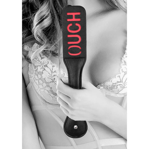 OUCH! Black & White Bonded Leather Impression Paddle
